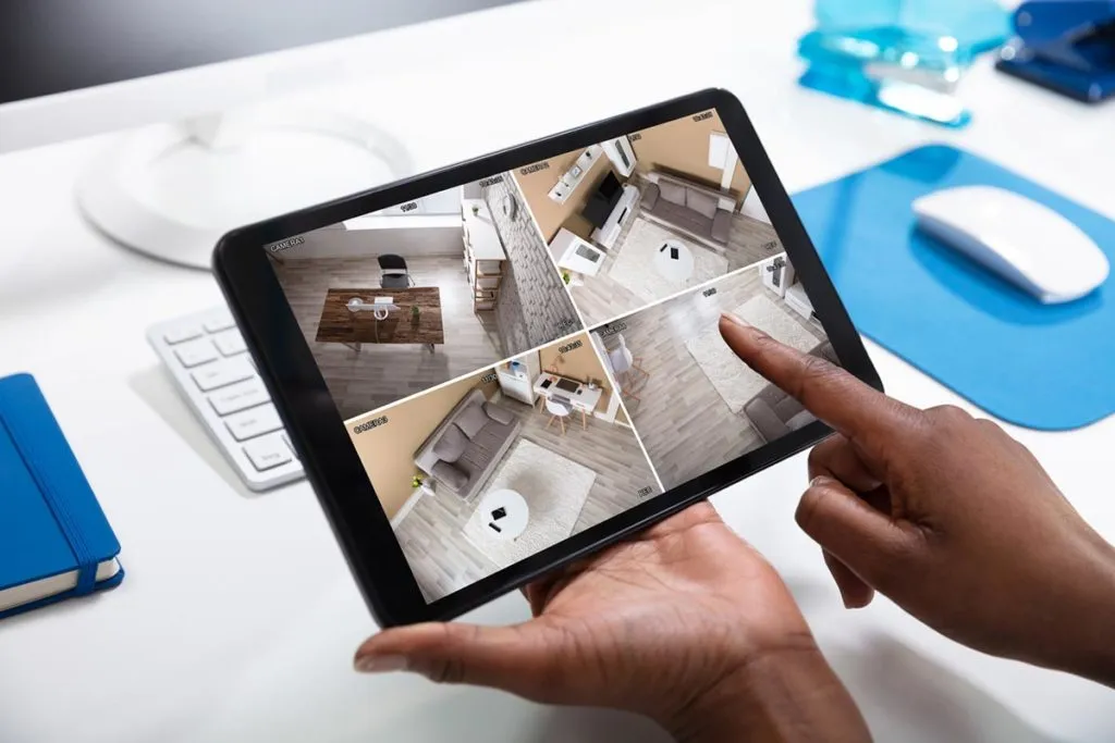 Display of security cameras in a tablet