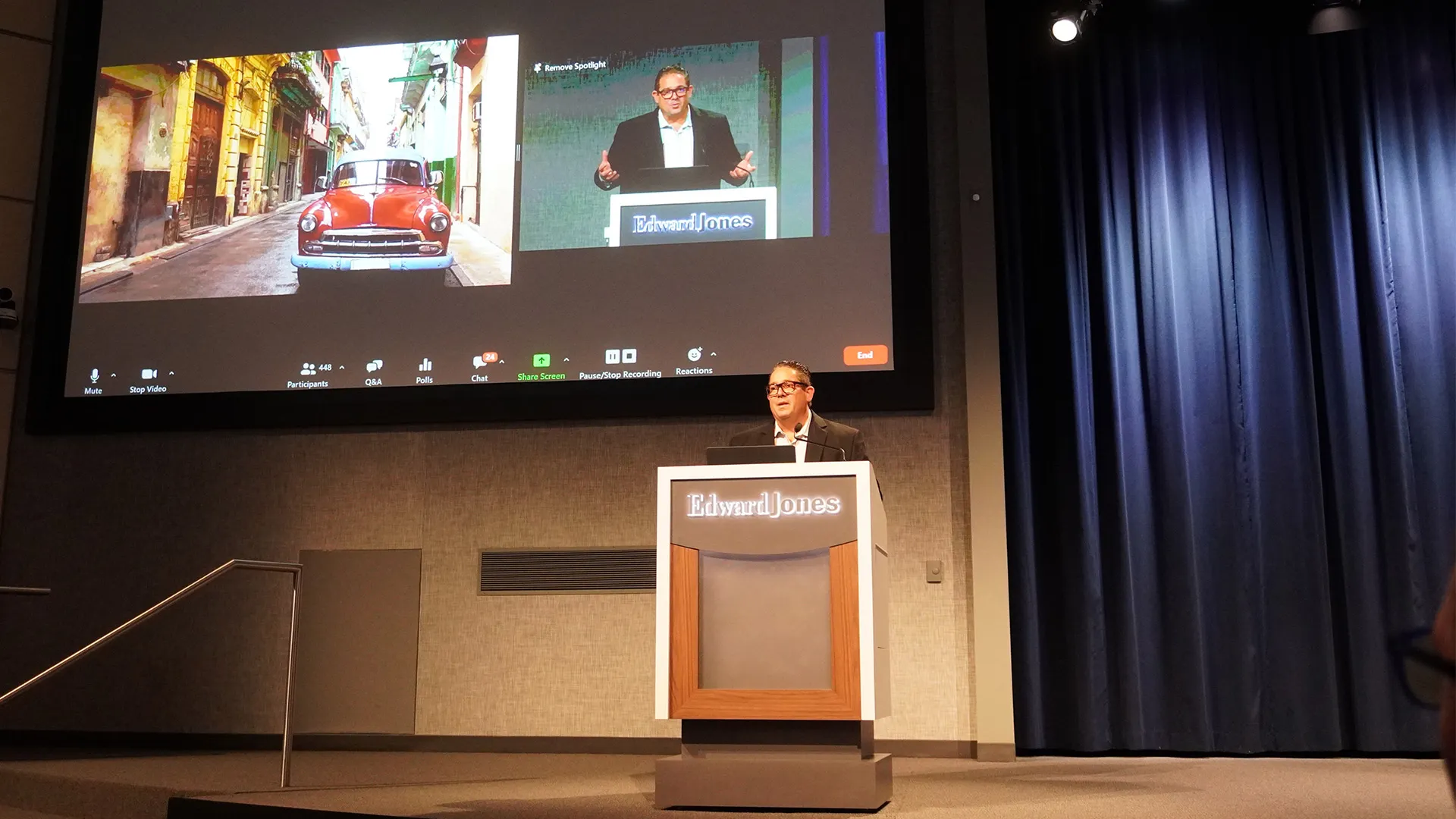 Ariel Coro delivering a keynote at an Edward Jones event