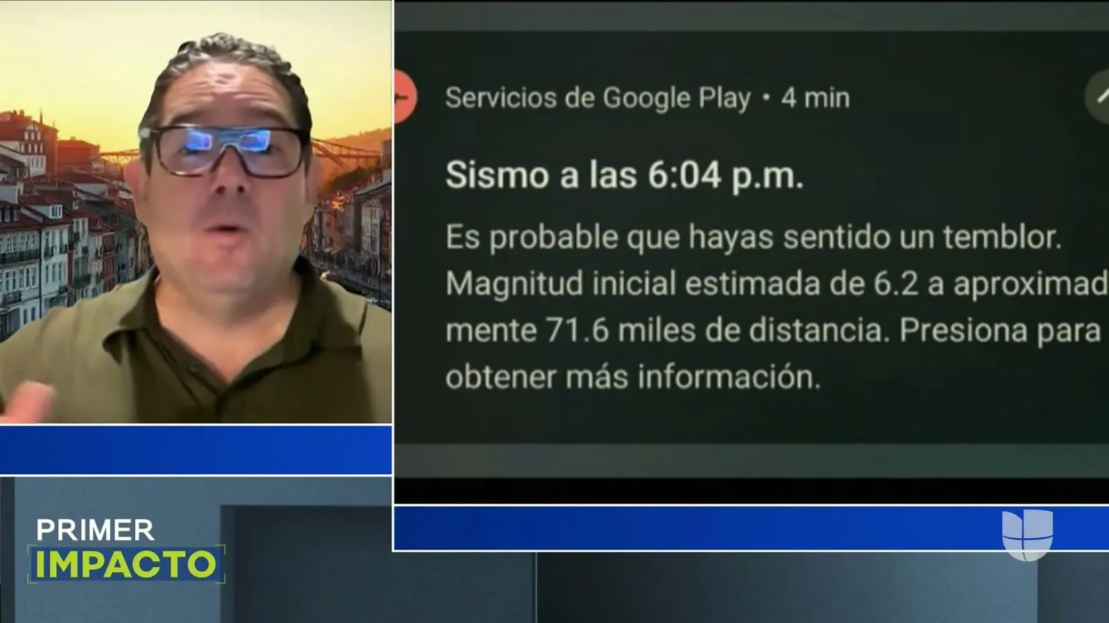 Ariel Coro on Univision's Primer Impacto explaining how to turn on earthquake early-warning alerts on a smartphone